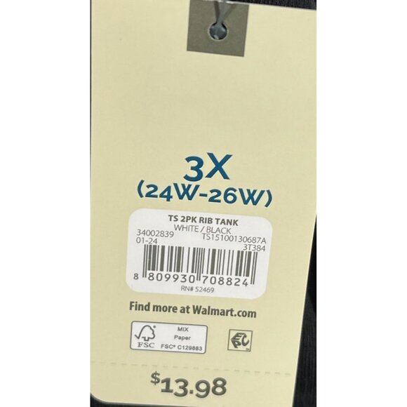 Terra & Sky Womens Size 3X 2-Pack Rib Tank Top Set Black & White Plus Size - Picture 7 of 8